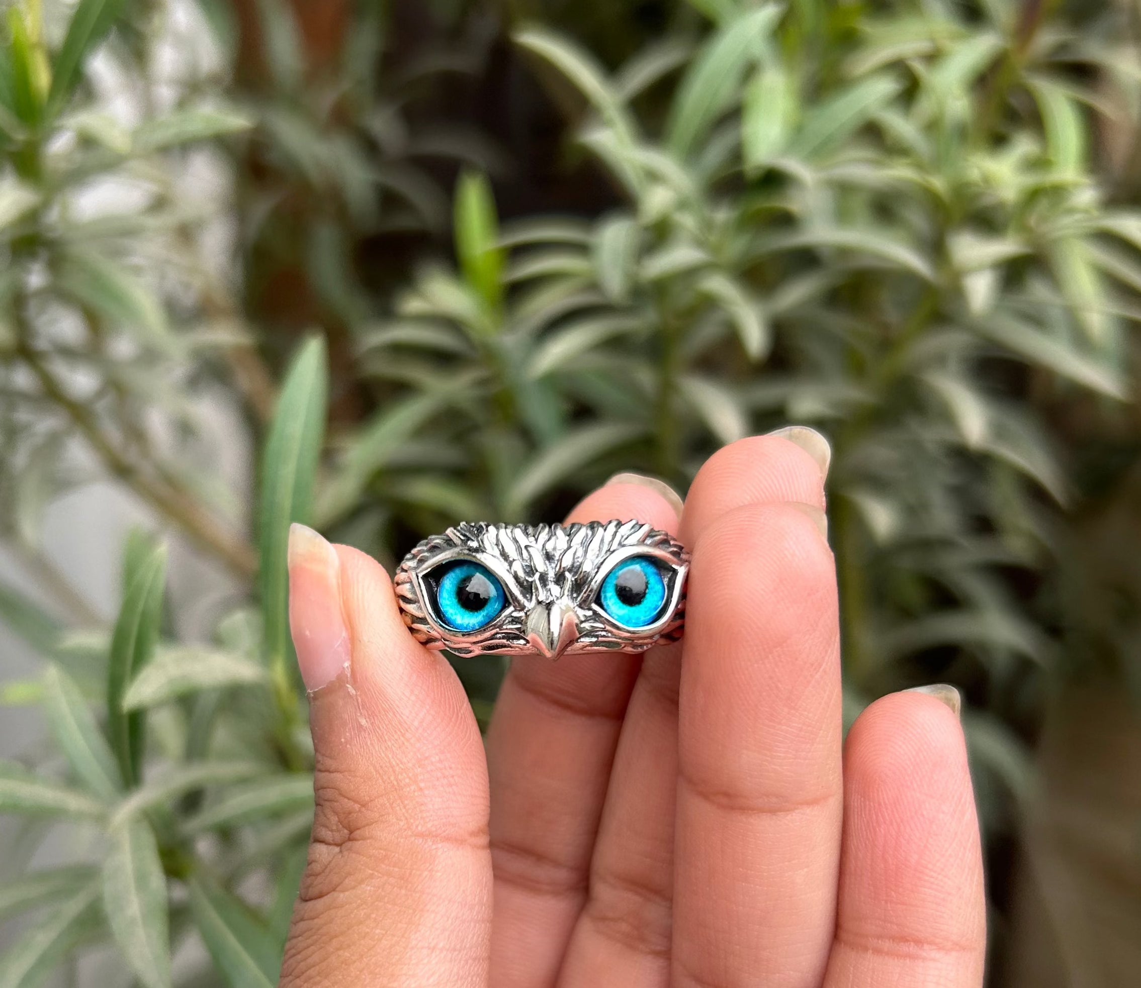 3D Owl Silver Men Thumb Ring - Main Image