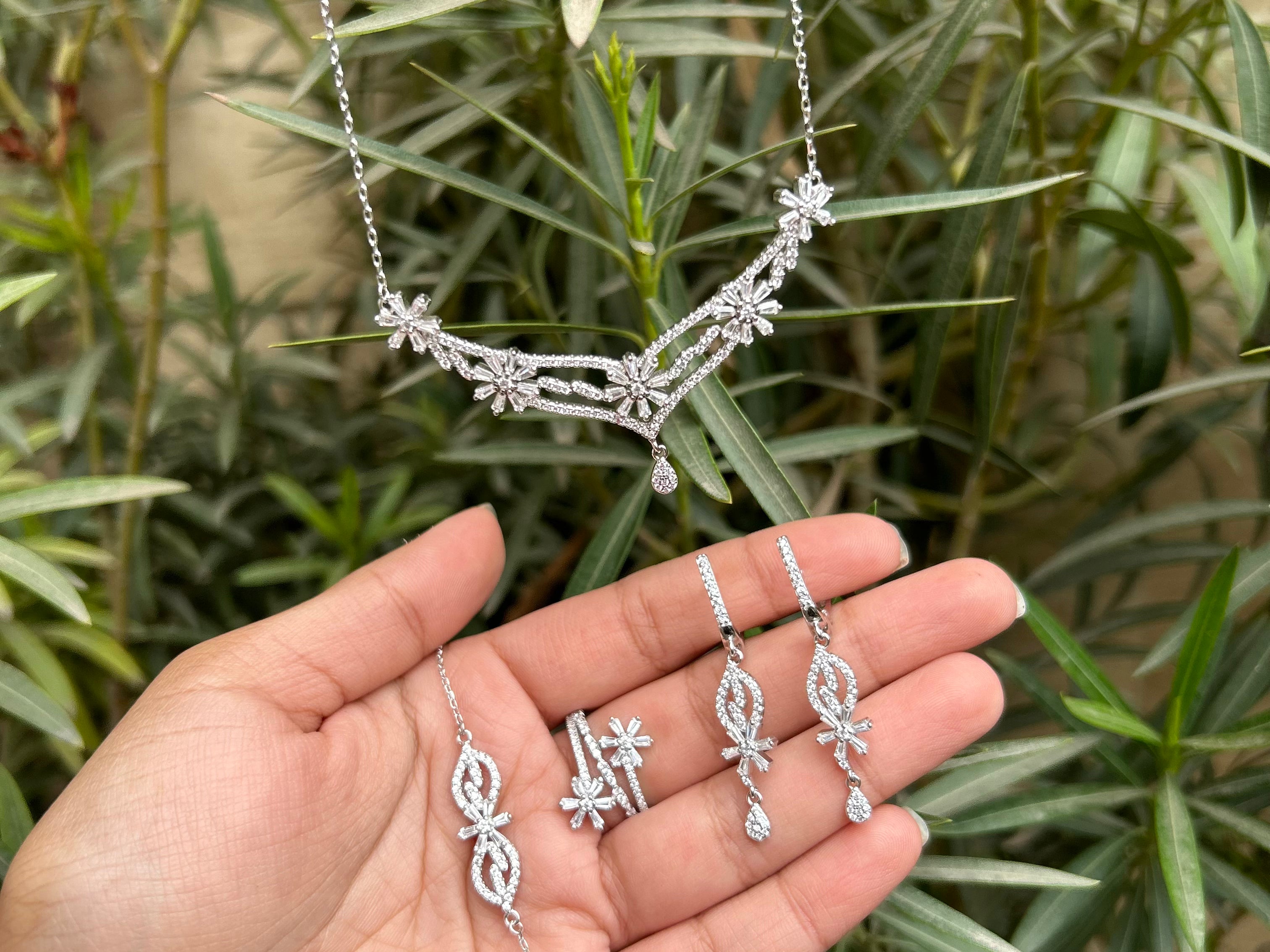 Silver necklace discount set with price